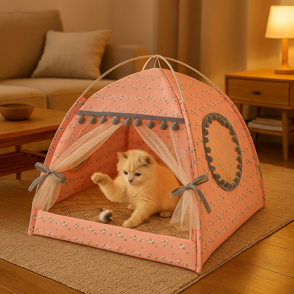 niche pour chat rose chat jouant cocon floral