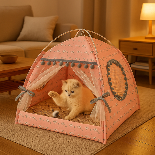 niche pour chat rose chat jouant cocon floral