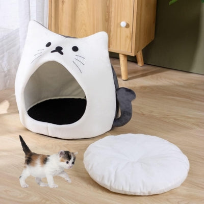 niche pour chaton blanc gris chaton à côté coussin sorti