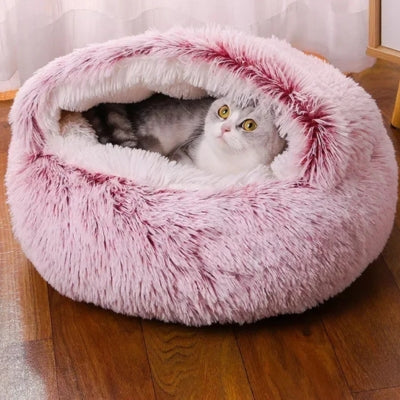 niche pour chaton fuchsia chaton lové dedans