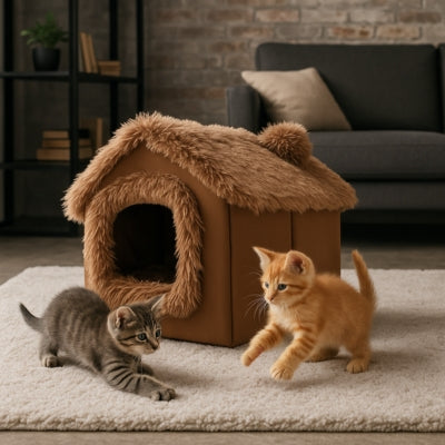 niche pour chaton marron chatons jouant devant