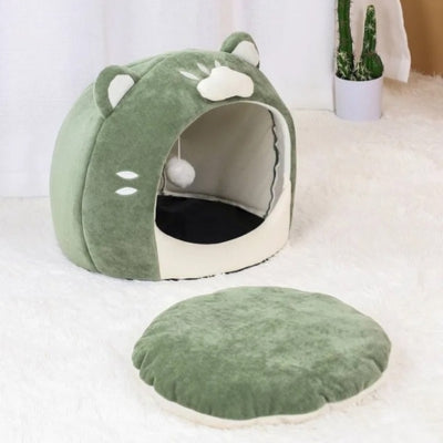 niche pour chaton vert coussin intérieur à côté