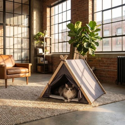 norvégien relaxant dans tipi pour chat gris anthracite