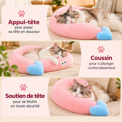 oreiller chat rose chat adoptant trois positions de repos