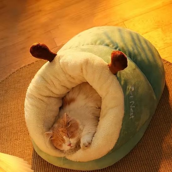 panier chat avec chat endormi confortablement dedans