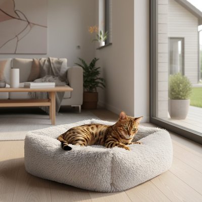 panier chat bangal relaxant confortablement dessus