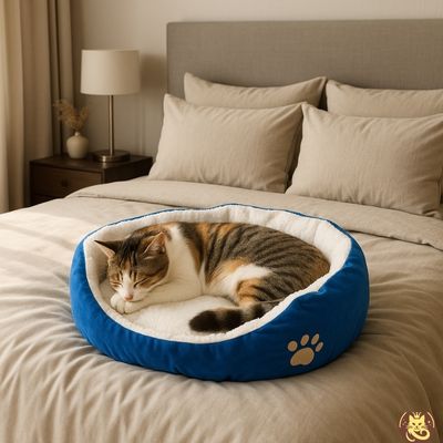 panier chat cocon minou bleu chat endormi profondement chambre maîtres