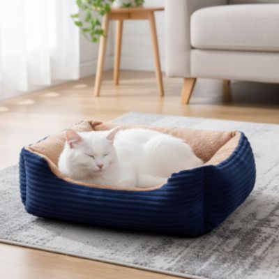 panier chat bleu foncé chat relaxant dedans