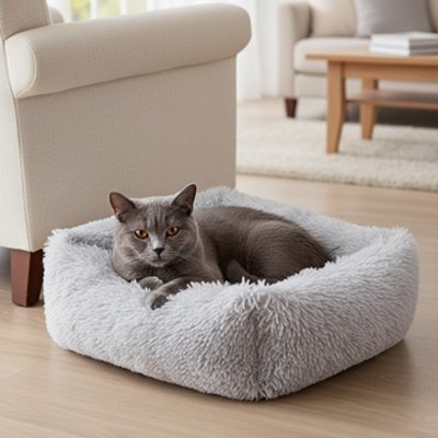 panier chat chartreux paisiblement detendu dessus