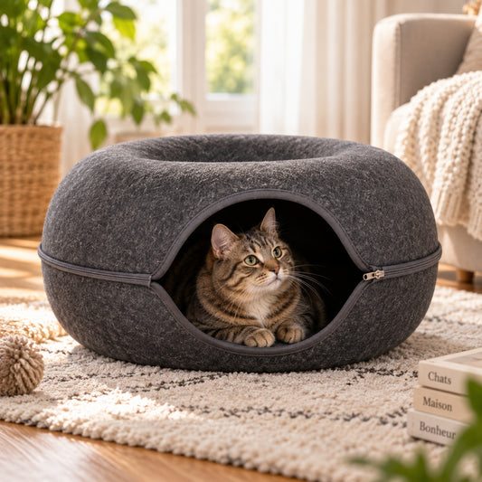 panier chat felty nest gris foncé tabby installé niche