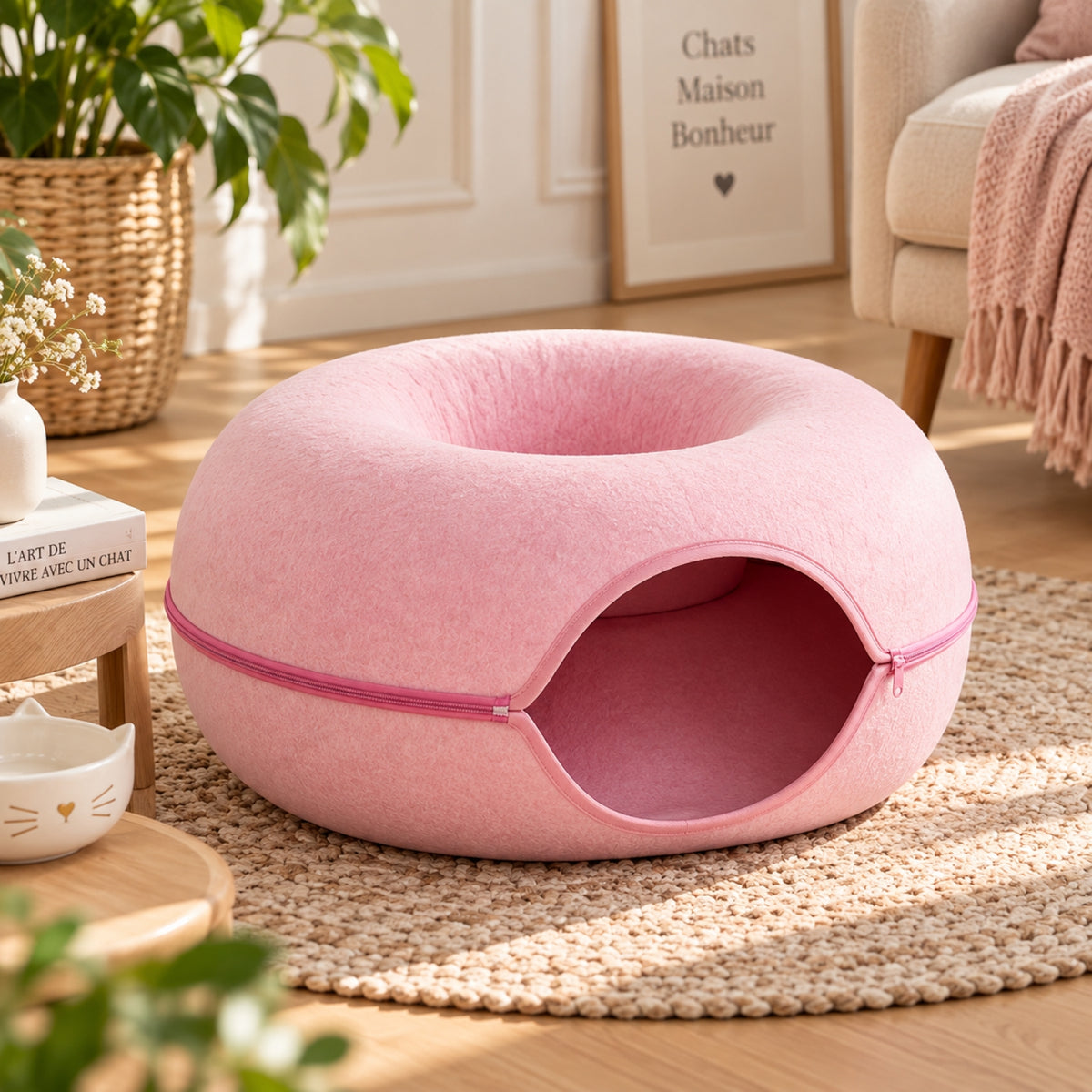panier chat felty nest rose vide salon tapis