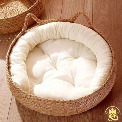 chat panier griff refuge avec coussin et oreiller blanc