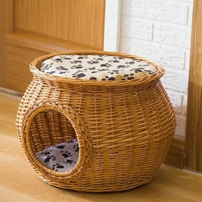 panier chat osier ambre tissé