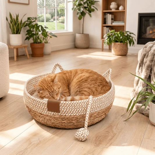 panier chat osier chat roux endormi salon lumineux naturel