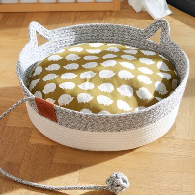 panier chat osier gris clair