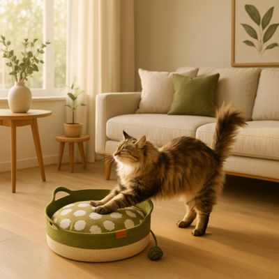 panier chat osier maine coon se prélassant dessus