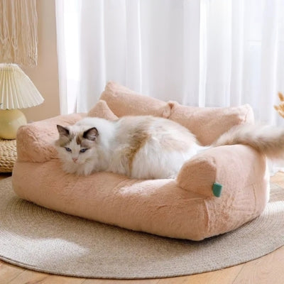 panier chat ragdoll allongé confortablement dessus
