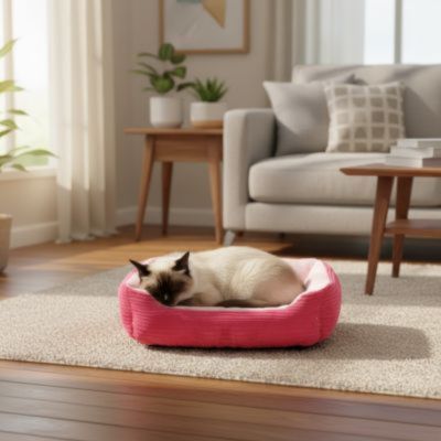 panier chat rose fushia birman detendu dedans