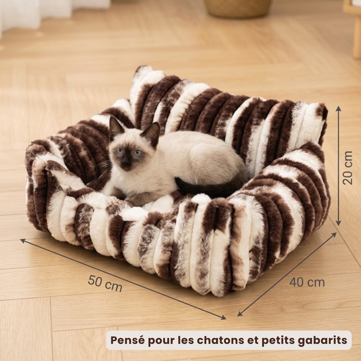 Panier chaton canapé moka, dimensions 50 x 40 x20 cm