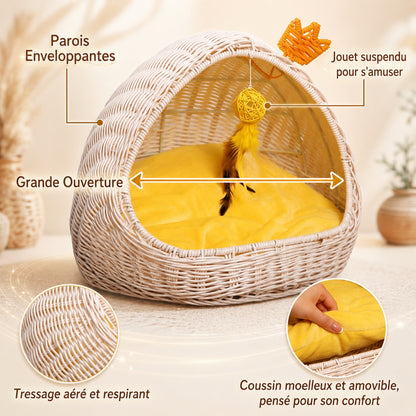 panier chaton parois ouverture coussin moelleux tressage jouet