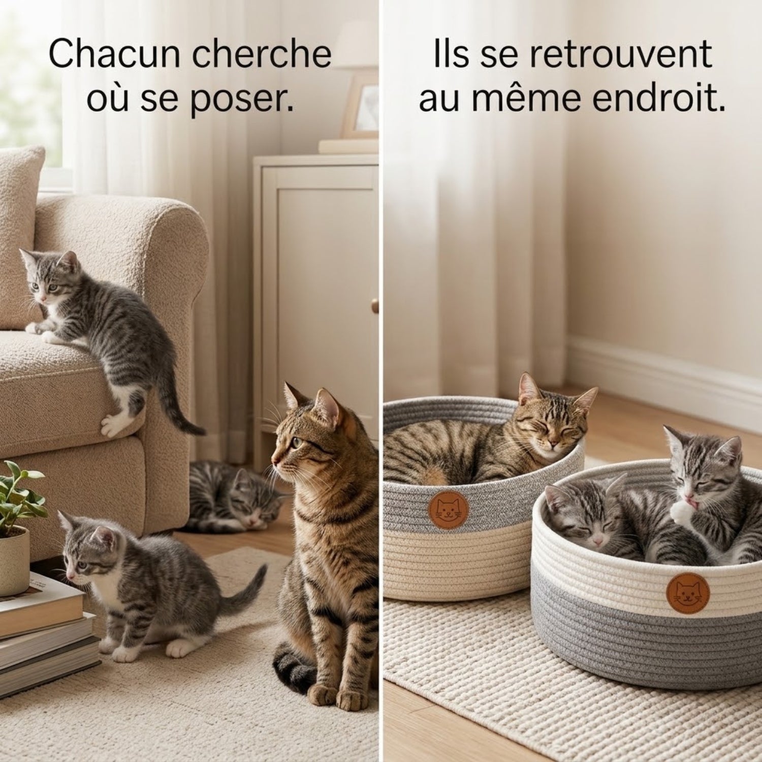 panier chatons corde coton avant aprés famille