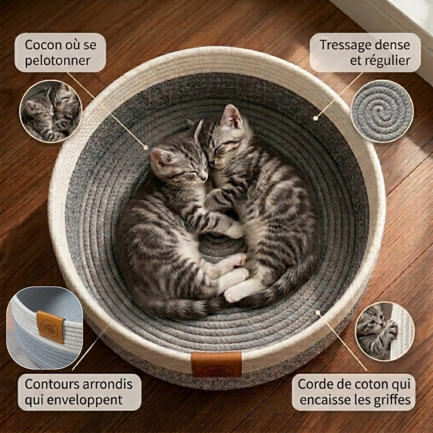 panier chatons corde coton tressage bord griffes