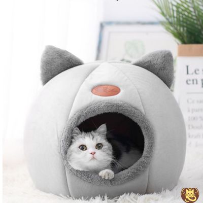 panier pour chat velvy nest gris avec chaton relaxant dedans