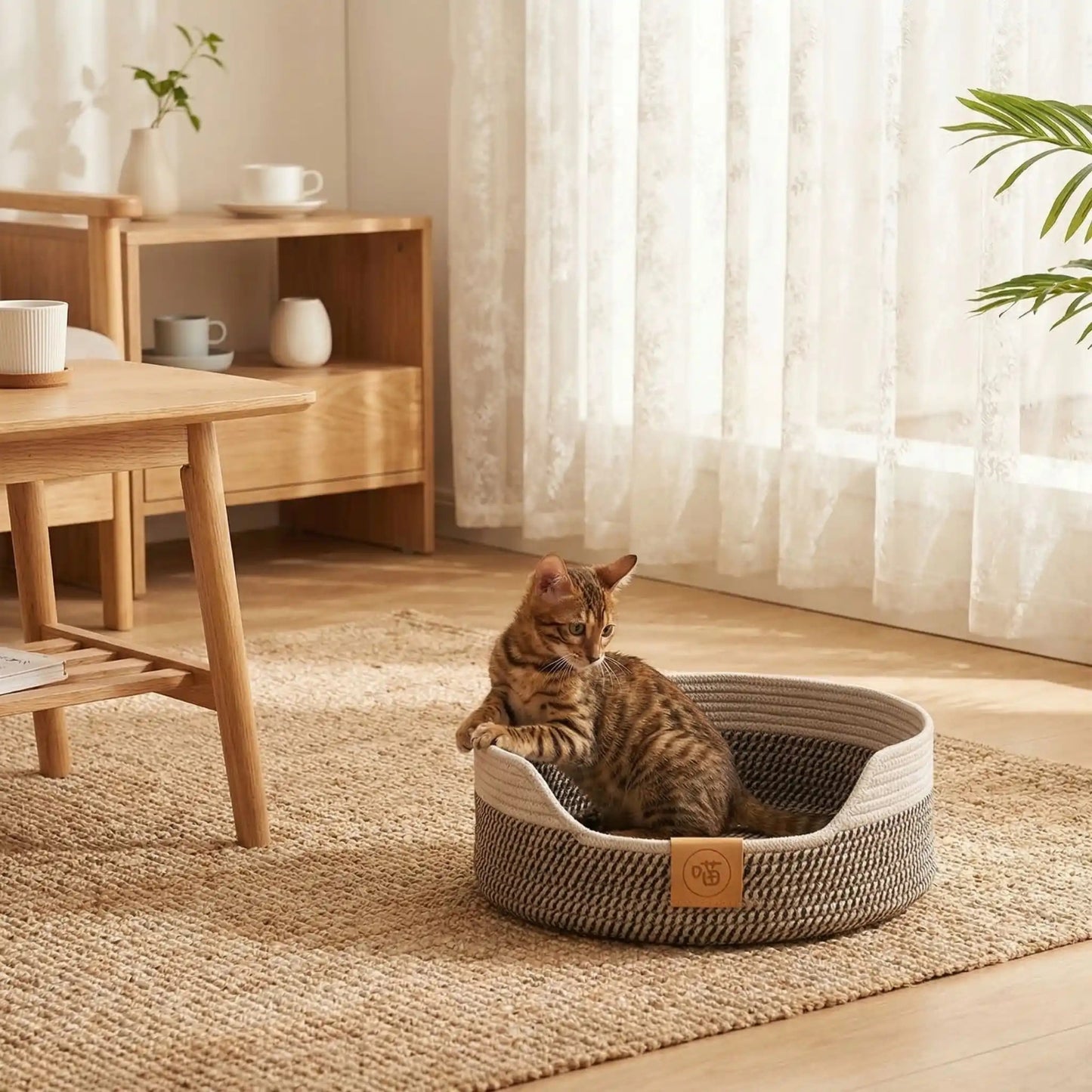 panier pour chaton bangal lové dedans