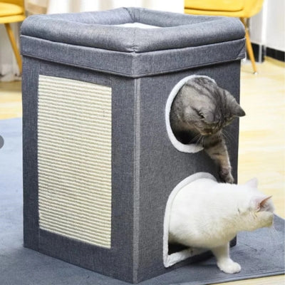 pouf niche chat triplexe félin deux chats simultanément