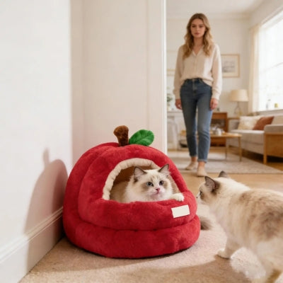 ragdoll dans nid chaton autre chat devant maîtresse les regardant