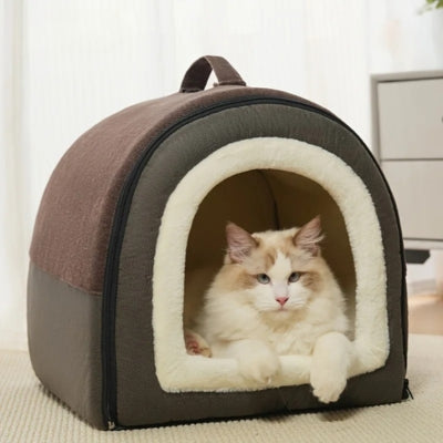 ragdoll en relaxation dans sa maison pour chaton