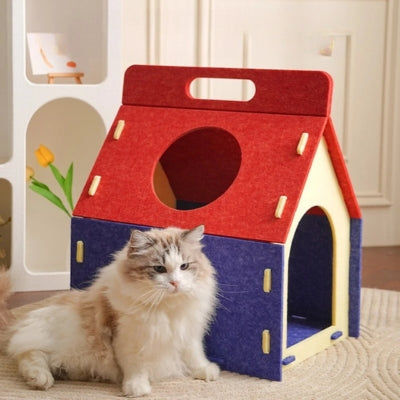 ragdoll relaxant à côté niche chat feutrine minou'fiesta simple