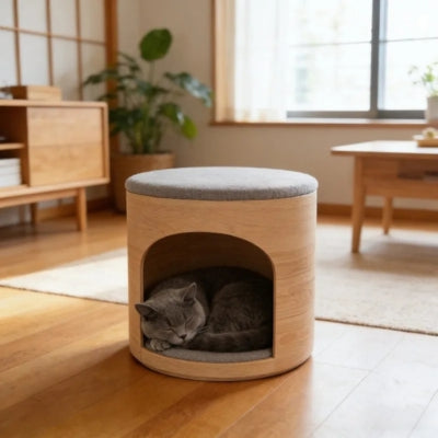tabouret niche chat duo nest chat gris interieur