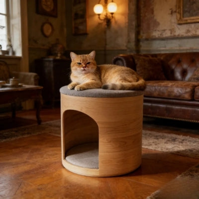 tabouret niche chat duo nest chat roux dessus