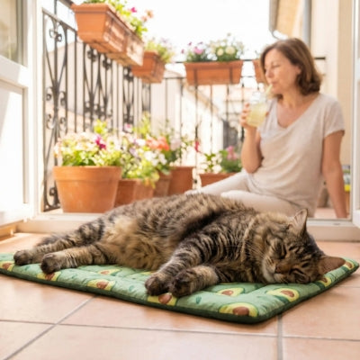 tapis fraicheur chat balcon motif avocat