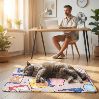 tapis fraicheur chat bureau teletravail