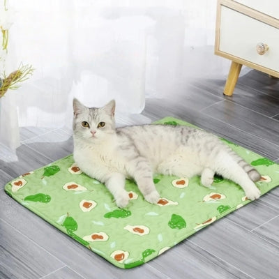 tapis fraicheur chat motif avocat vert