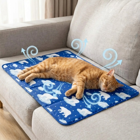 tapis pour chat rafraîchissant gris motif ours polaires chat endormi canapé