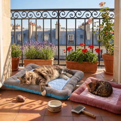 tapis rafraichissant chat balcon parisien deux chats