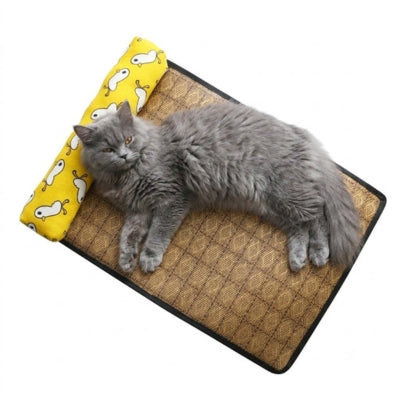 tapis rafraîchissant chat persan endormi dessus jaune canards