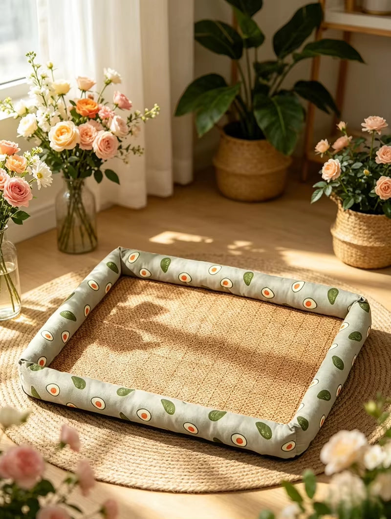 tapis rafraichissant chat vert motifs avocats