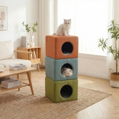 trois colris maisonnette pour chat emboîtés