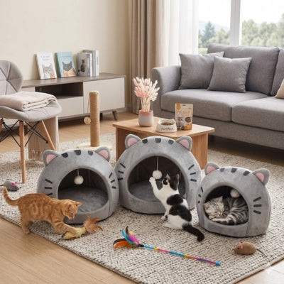 trois tailles niche a chats chats l'utilisant