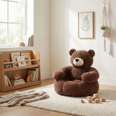 un des coussins chat Câlinourson marron chambre enfants